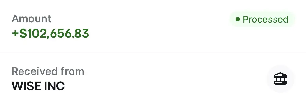Payment received, $102,656.83