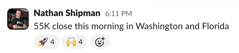 Message from a member: 55K close this morning in Washington and Florida