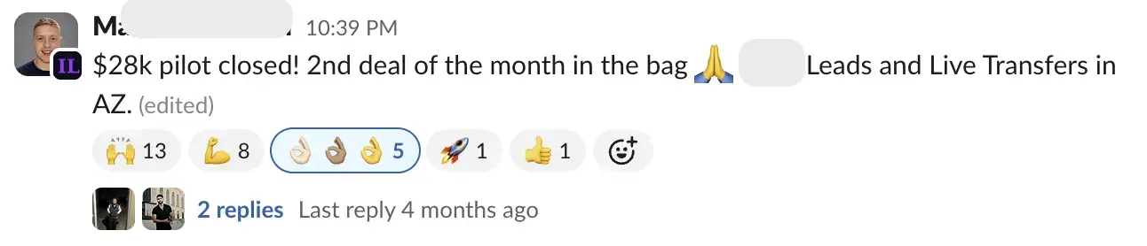 Message from a member: $28k pilot closed, second deal of the month &mdash; leads and live transfers in AZ